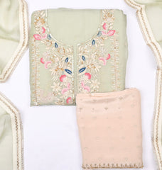 Twill Organza Pista Green Unstitched Suit