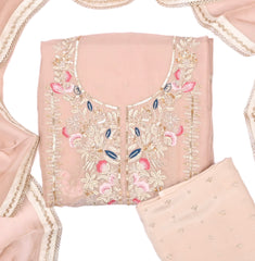 Twill Organza Peach Unstitched Suit