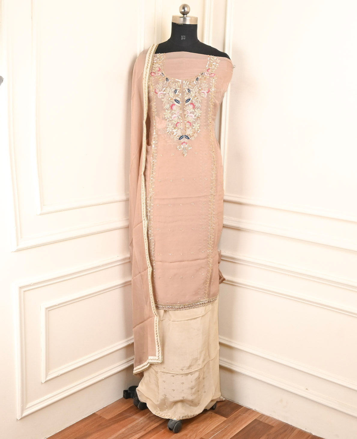 Twill Organza Peach Unstitched Suit