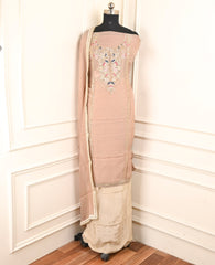 Twill Organza Peach Unstitched Suit