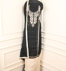 Twill Organza Black Unstitched Suit