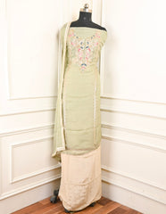 Twill Organza Pista Green Unstitched Suit