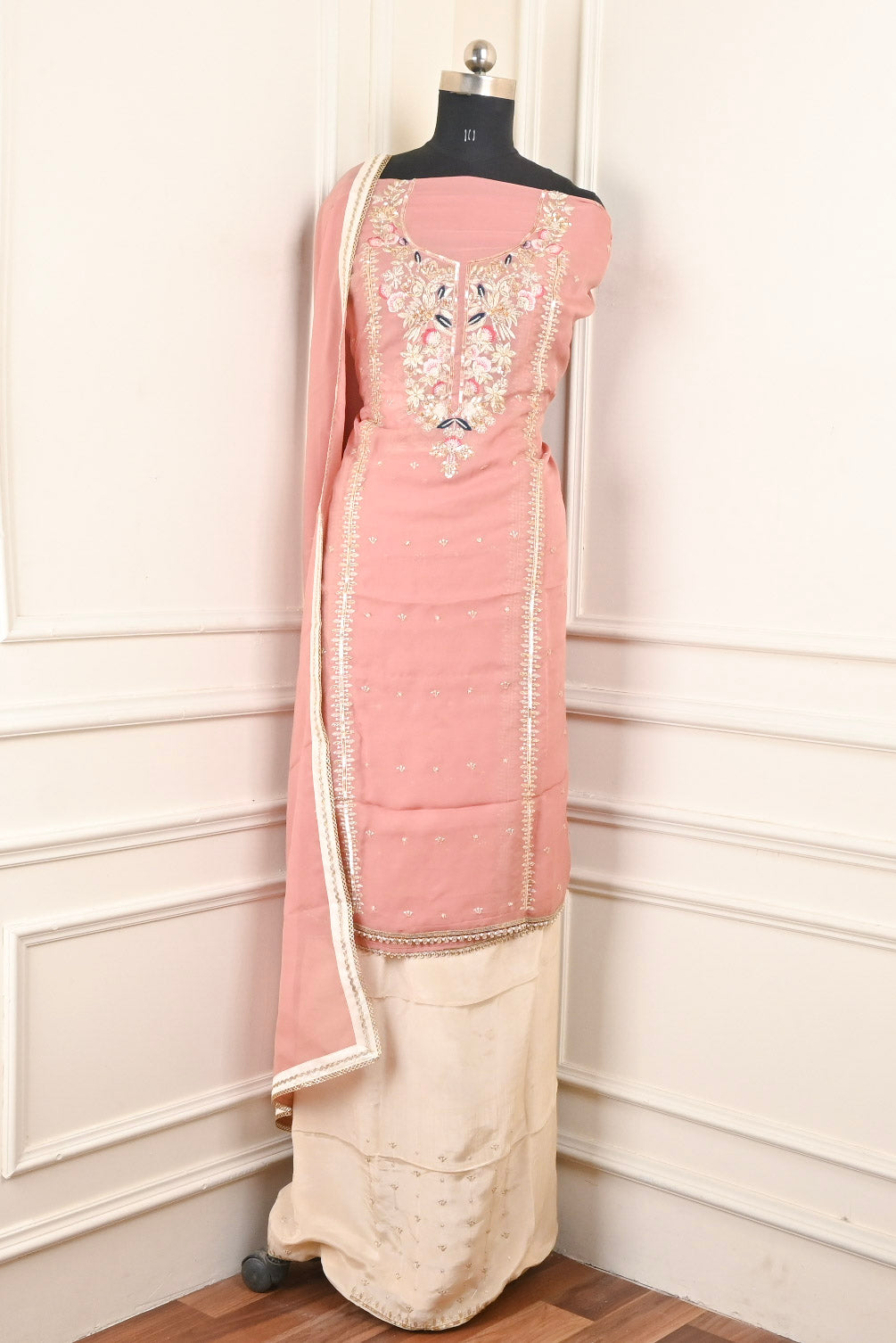 Twill Organza Baby Pink Unstitched Suit