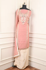 Twill Organza Baby Pink Unstitched Suit