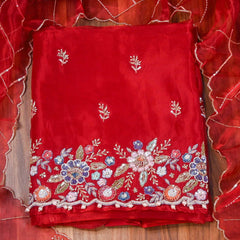 Glass Shimmer Red Maroon Unstitched Suit