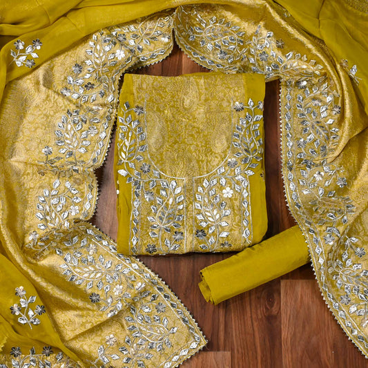 Organza yellow Unstitched Suit