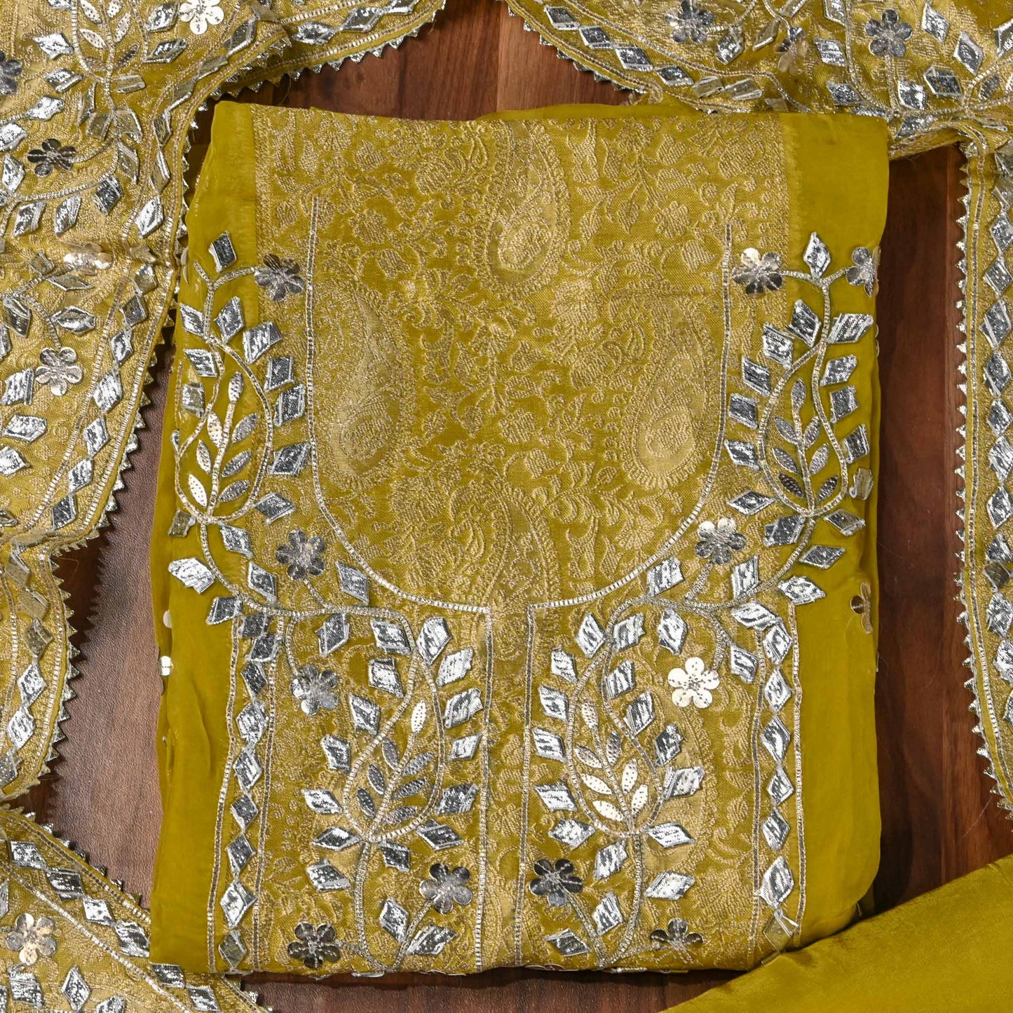 Organza yellow Unstitched Suit