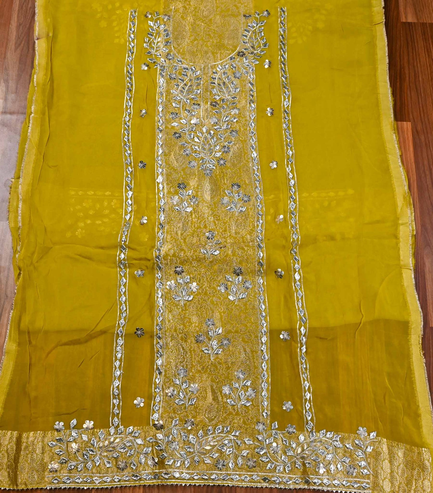 Organza yellow Unstitched Suit