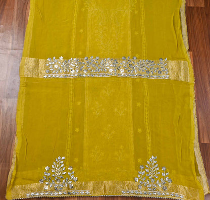 Organza yellow Unstitched Suit