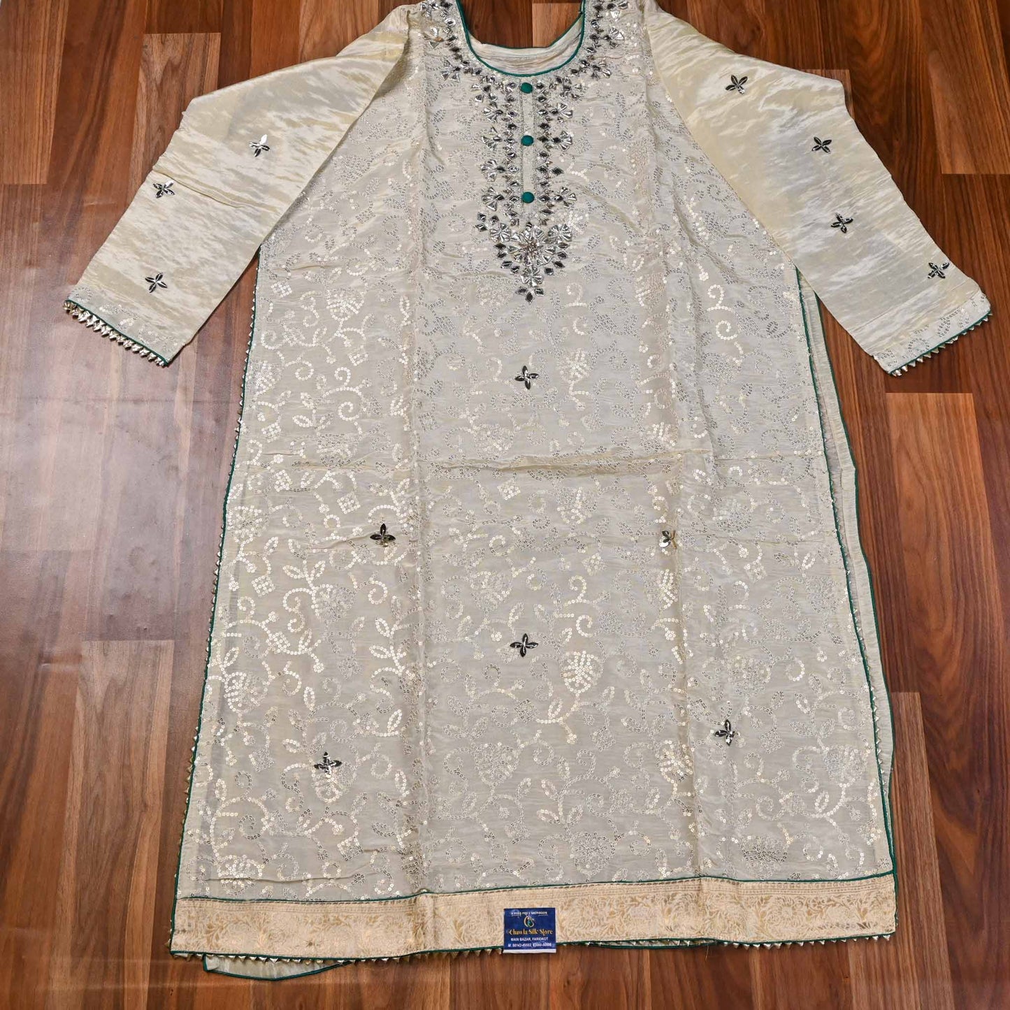 Shimmer Off white Unstitched Suit