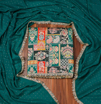 Banarasi green Unstitched Suit