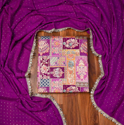 Banarasi Purple Unstitched Suit