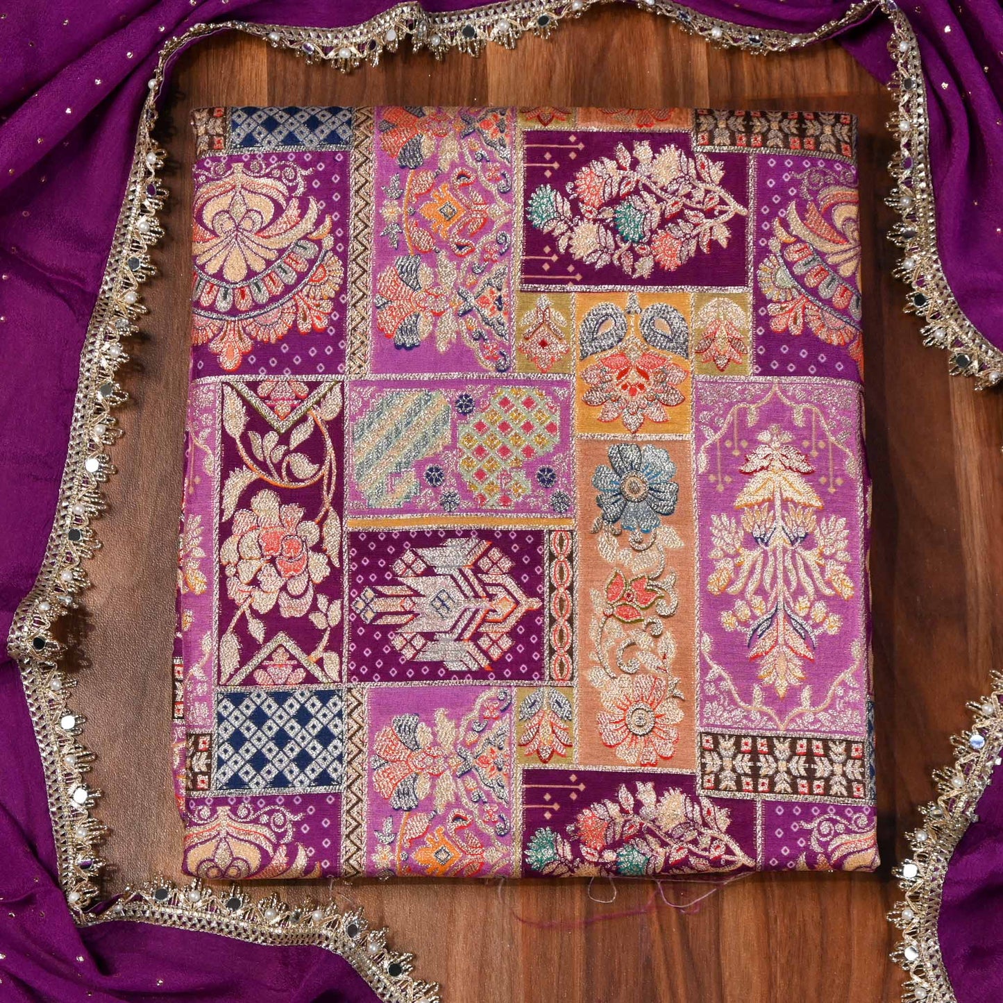 Banarasi Purple Unstitched Suit