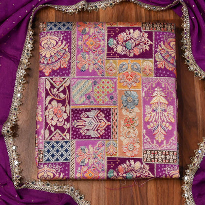 Banarasi Purple Unstitched Suit