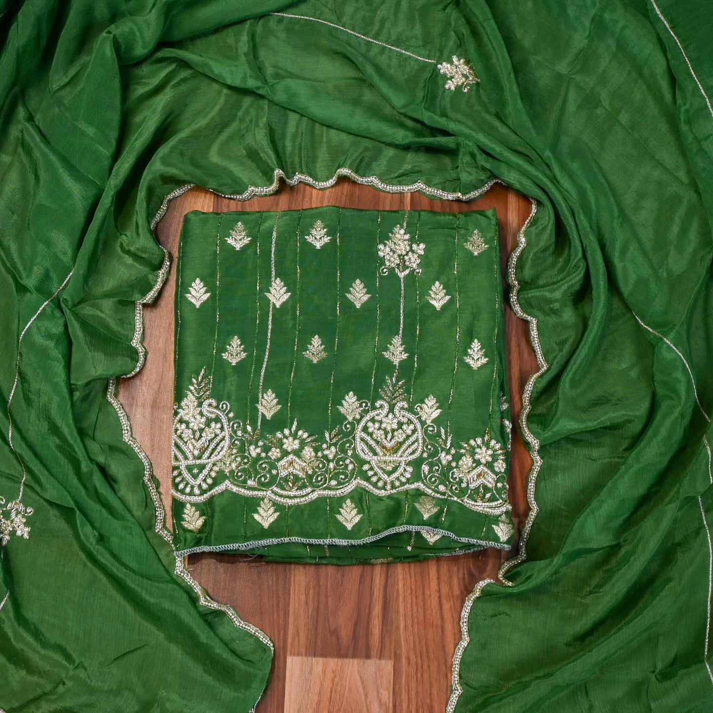 Khadi silk green Unstitched suit