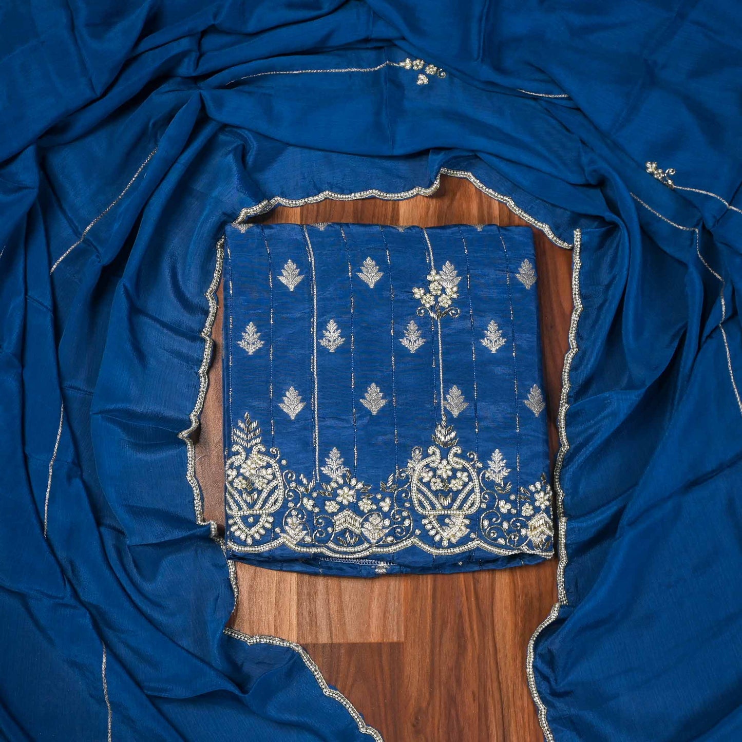 Khadi silk Blue Unstitched suit