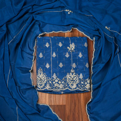 Khadi silk Blue Unstitched suit