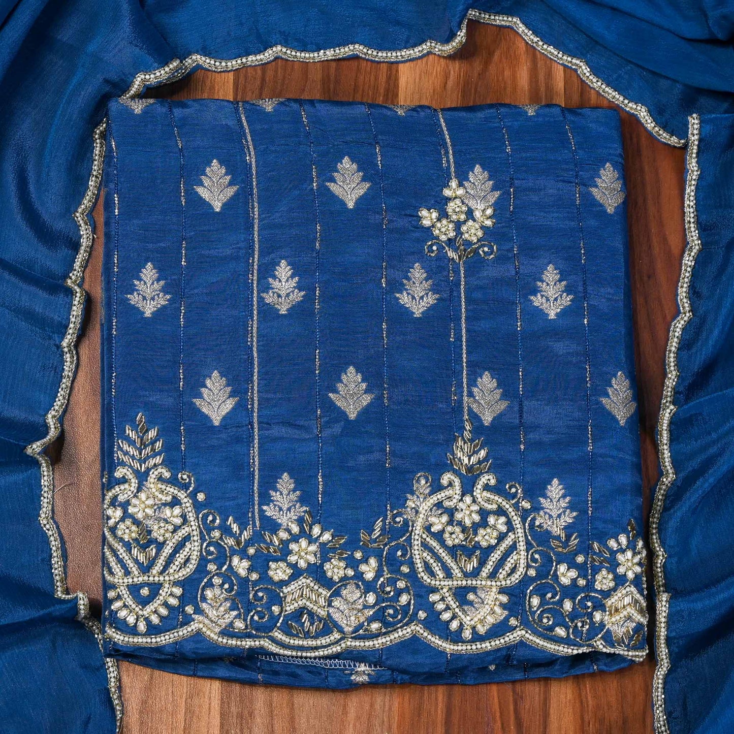 Khadi silk Blue Unstitched suit