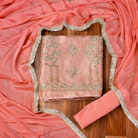 Brocade Peach Unstitched Suit