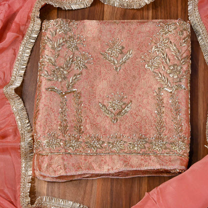 Brocade Peach Unstitched Suit