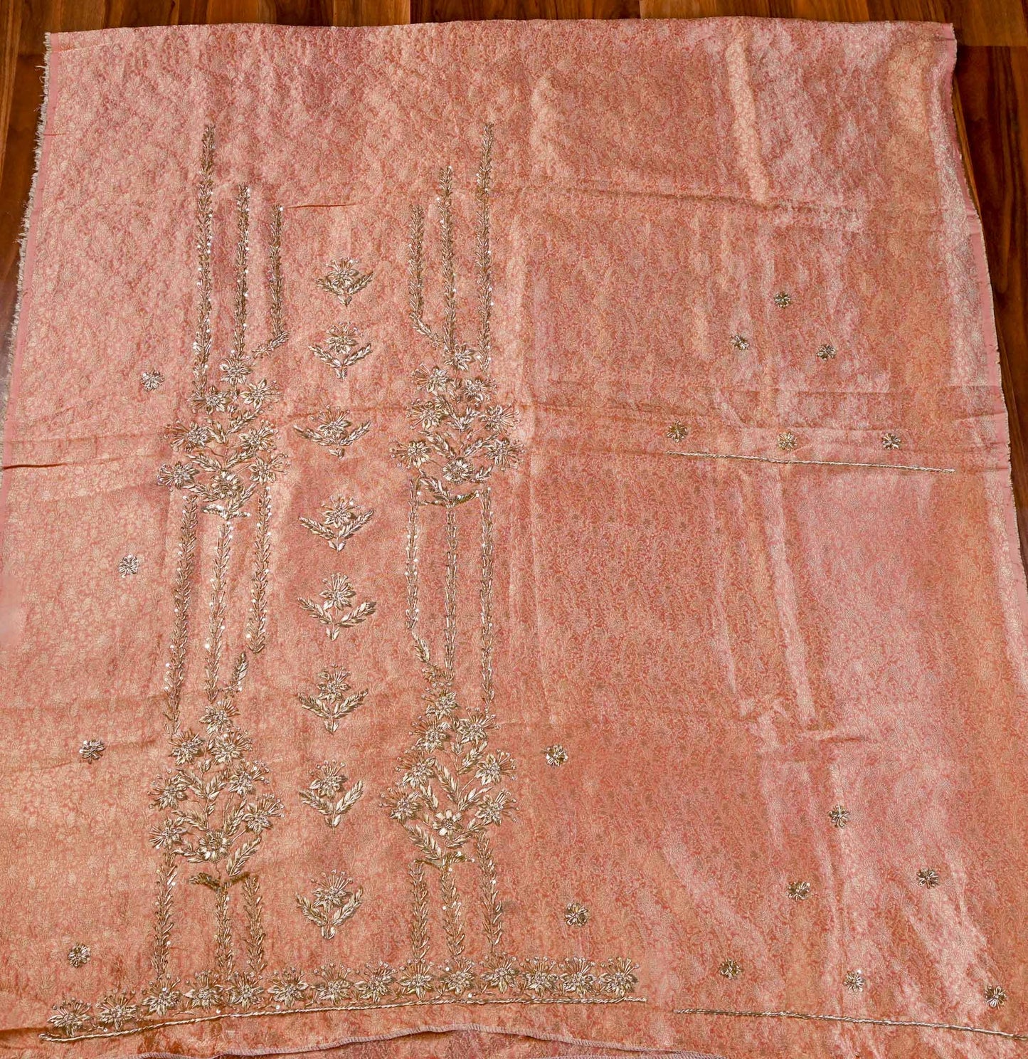 Brocade Peach Unstitched Suit