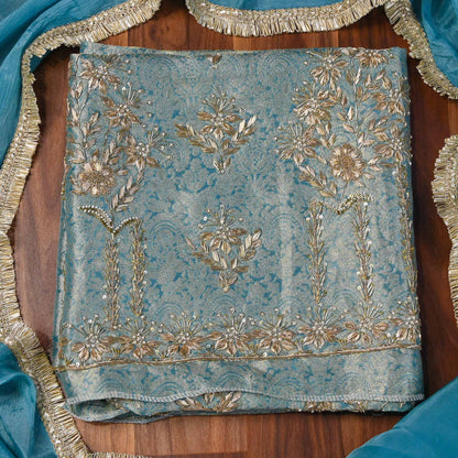 Brocade Sky blue Unstitched Suit