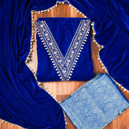 Velvet Royal blue Unstitched suit