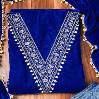 Velvet Royal blue Unstitched suit