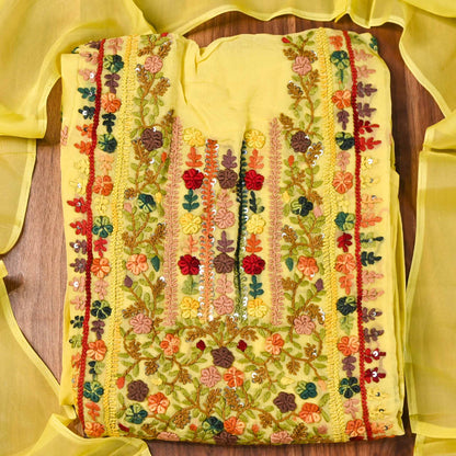 Organza yellow Unstitched Suit