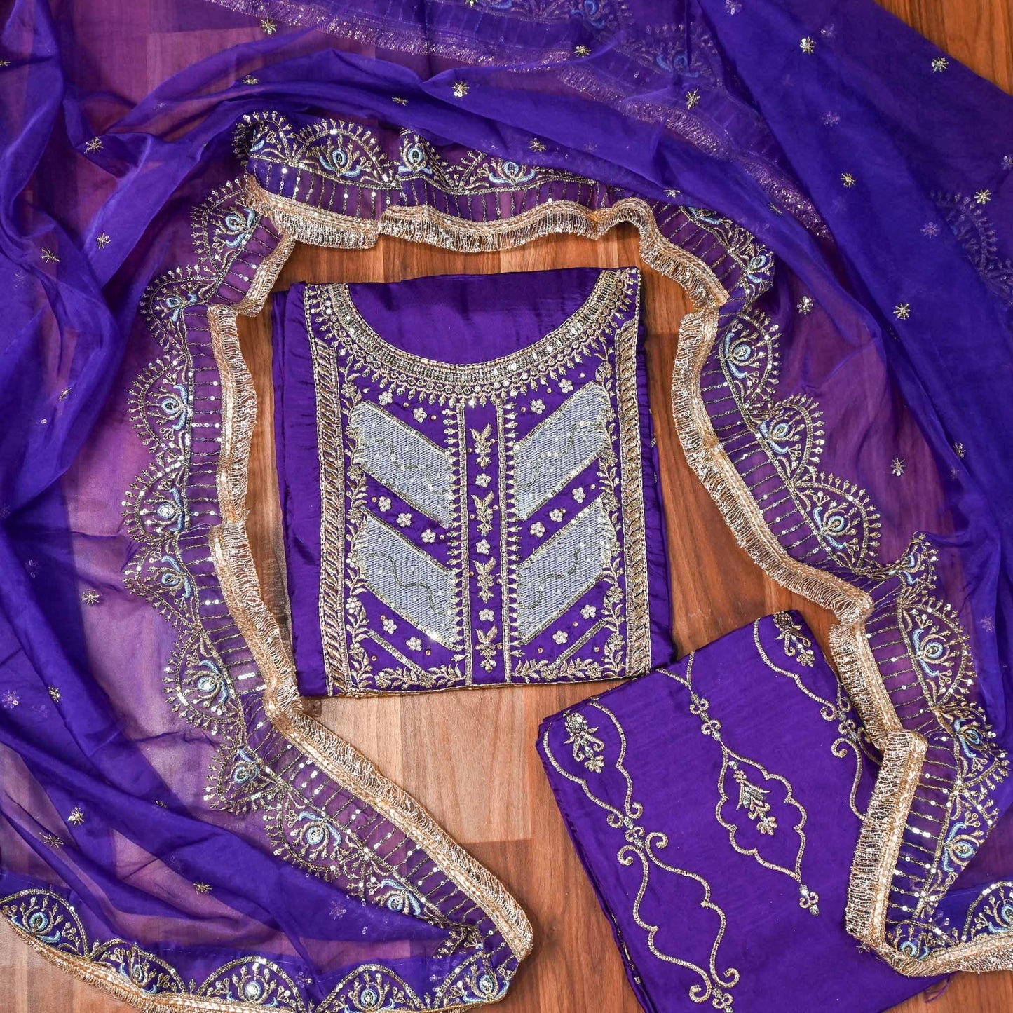 Silk Purple Unstitched Suit