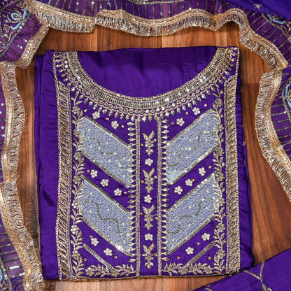 Silk Purple Unstitched Suit