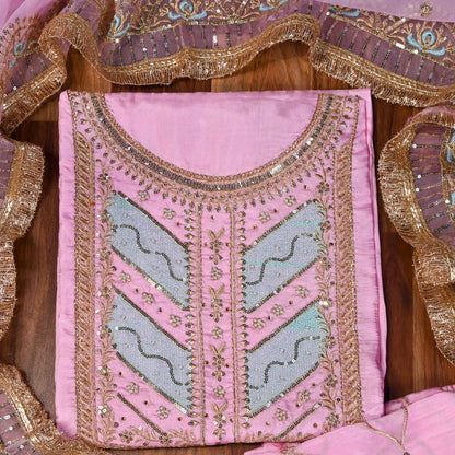 Silk Baby Pink Unstitched Suit