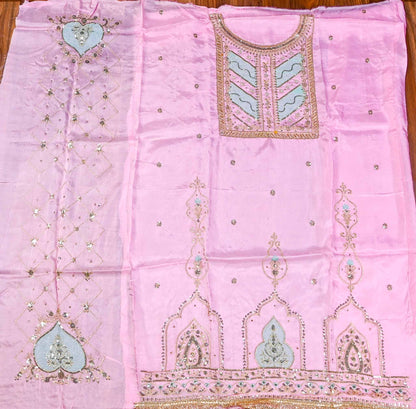 Silk Baby Pink Unstitched Suit