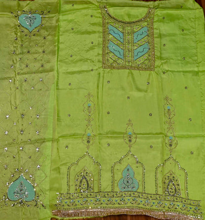 Silk Parrot Green Unstitched Suit