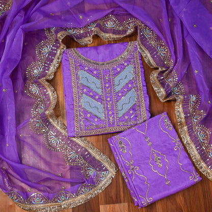 Silk Lavender Unstitched Suit