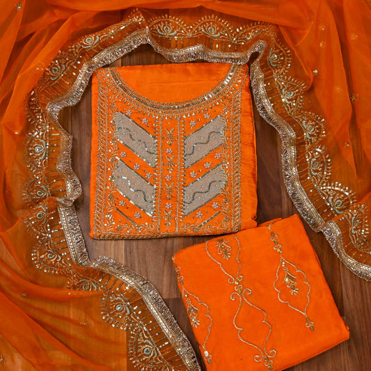 Silk Orange Unstitched Suit