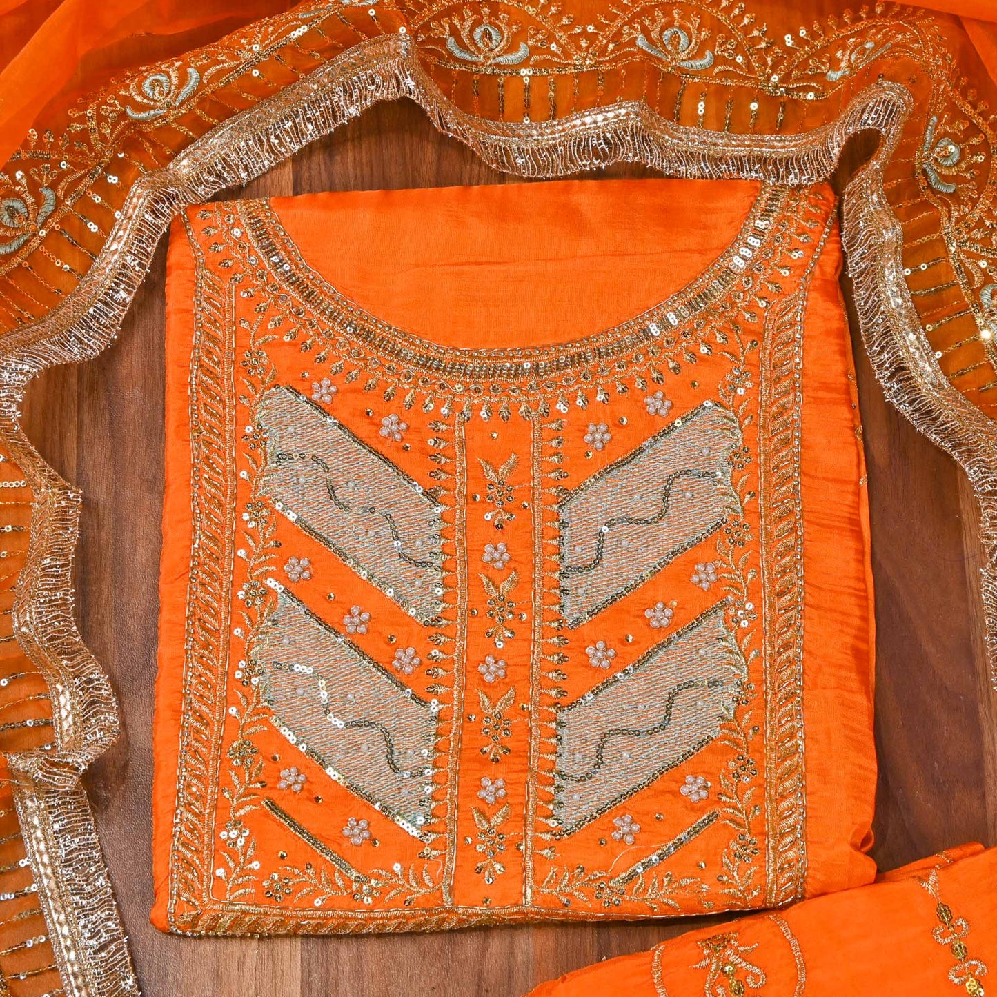 Silk Orange Unstitched Suit