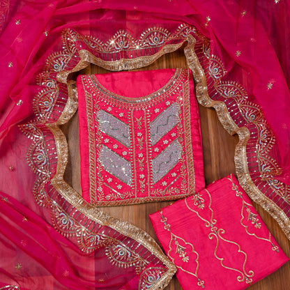 Silk Pink Unstitched Suit