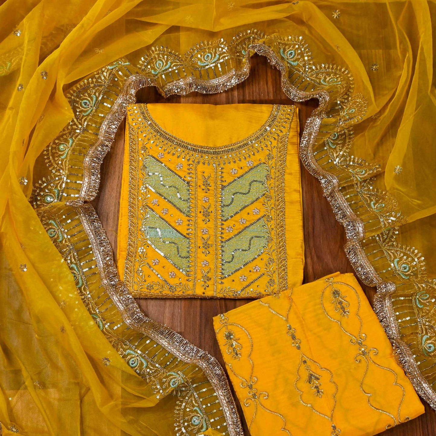 Silk Yellow Unstitched Suit