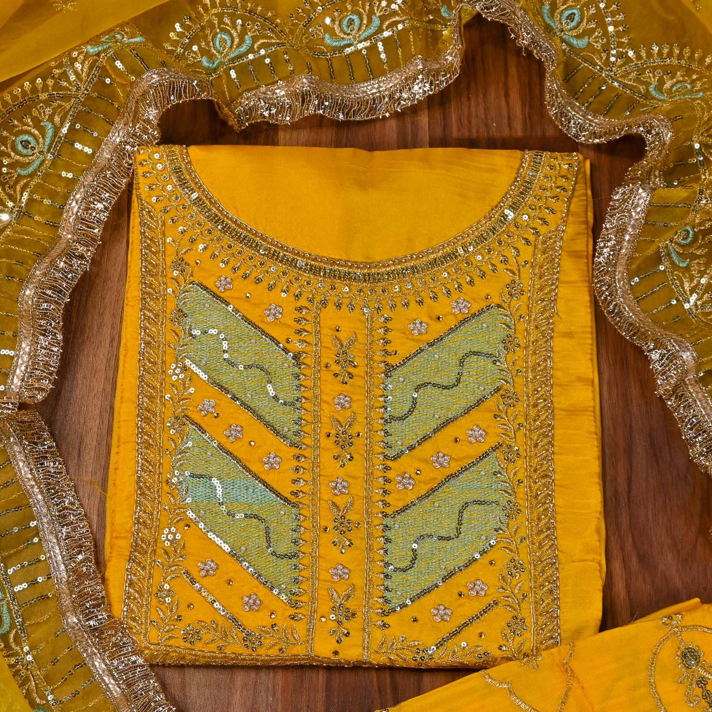 Silk Yellow Unstitched Suit