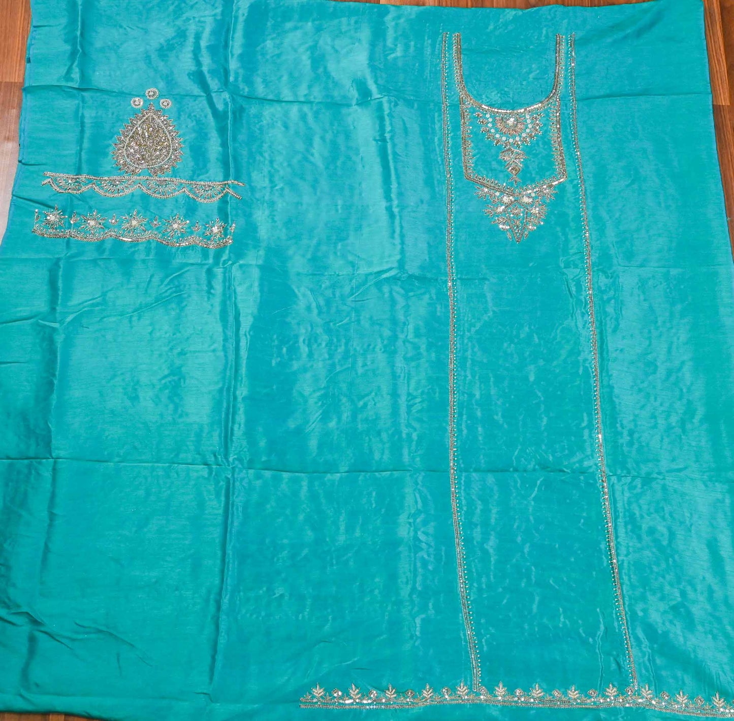 Khadi Silk Lite green Unstitched Suit