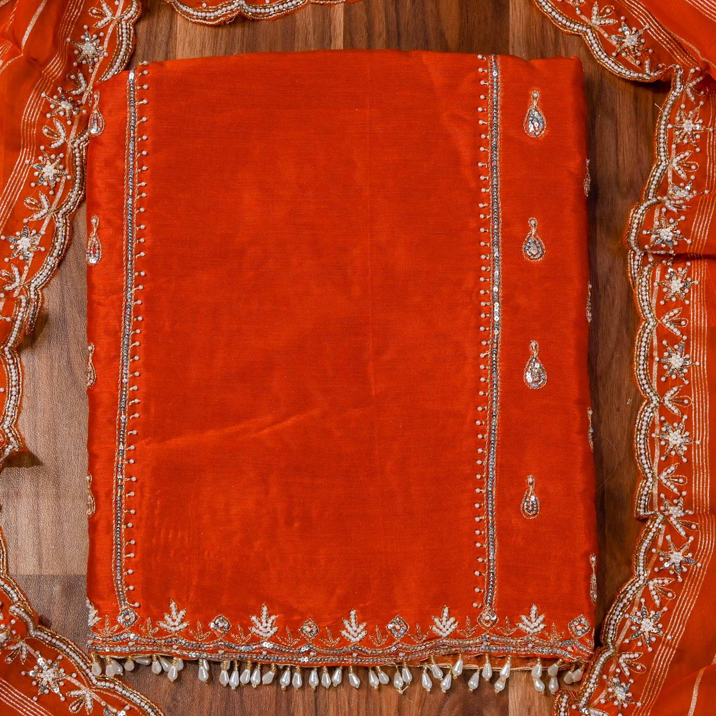 Khadi Silk Rust Unstitched Suit