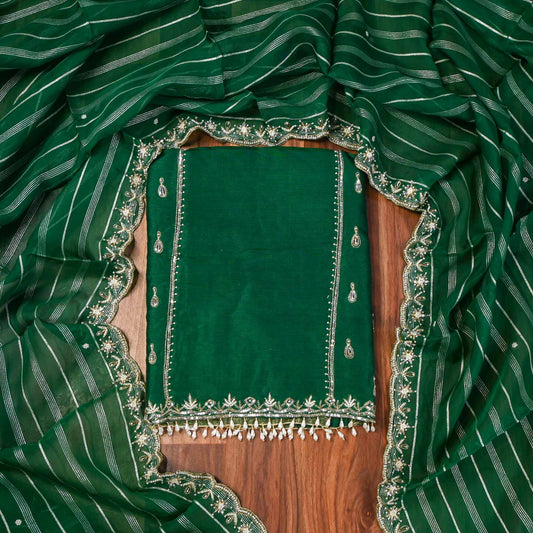 Khadi Silk green Unstitched Suit