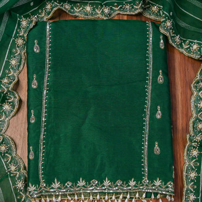 Khadi Silk green Unstitched Suit