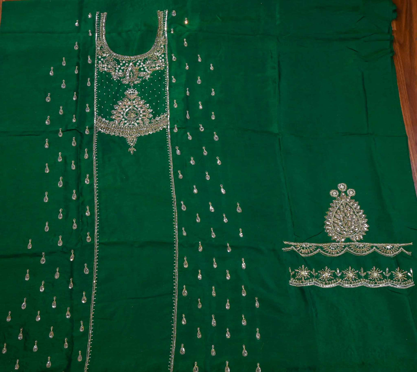 Khadi Silk green Unstitched Suit