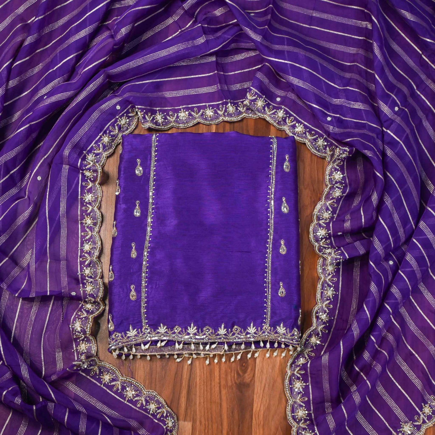 Khadi Silk Purple Unstitched Suit