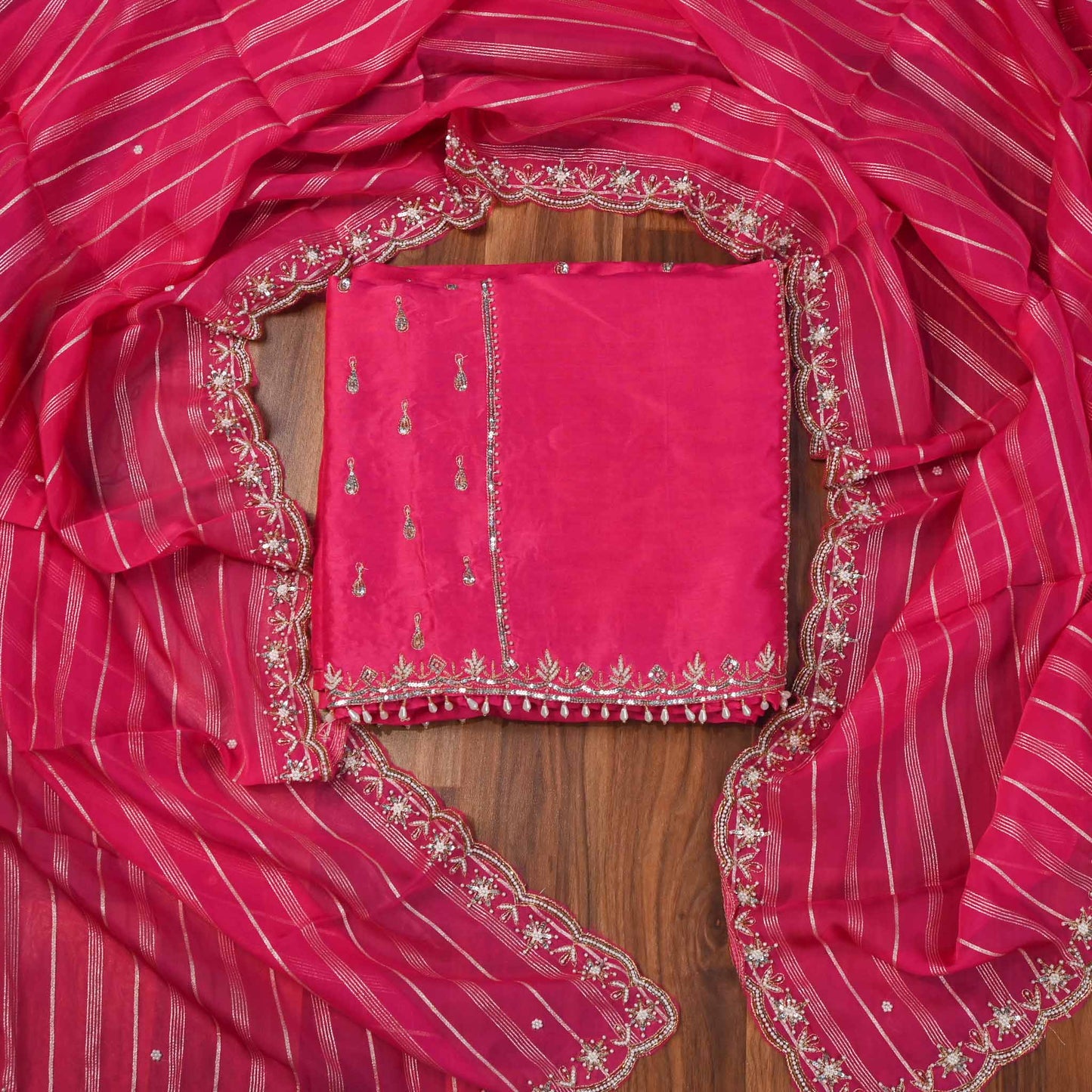 Khadi Silk Pink Unstitched Suit