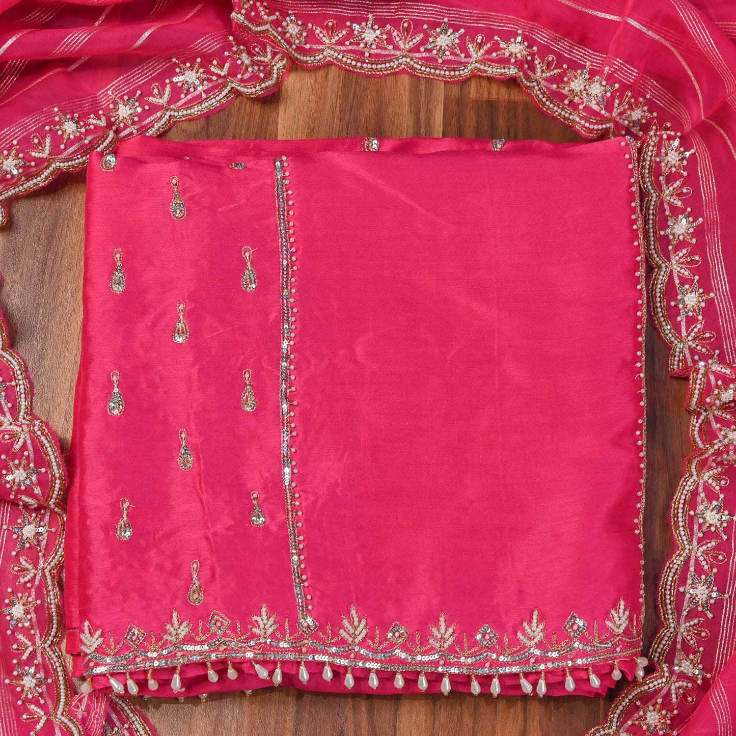 Khadi Silk Pink Unstitched Suit