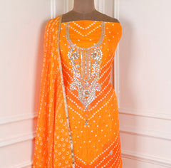 Muslin Orange Unstitched Suit