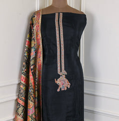 Crepe Organza Black Unstitched Suit